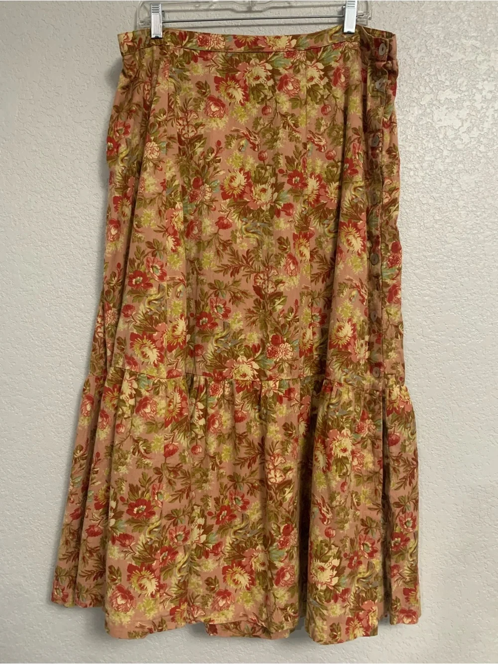 April Cornell Midi Skirt Womens XXL Floral Tiered Boho Cottage Prairie Buttons - Picture 1 of 9